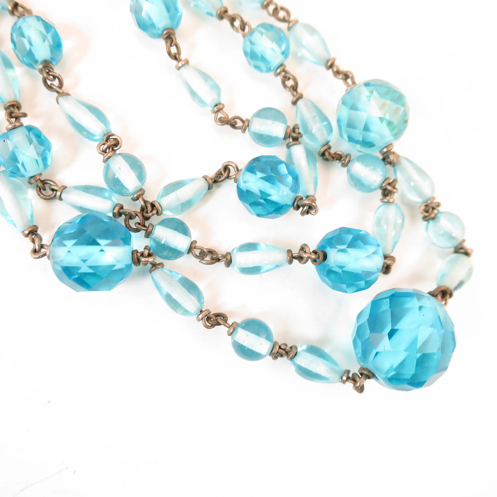 Antique Edwardian Aqua Crystal Draping Beaded Necklace 1910s - 6