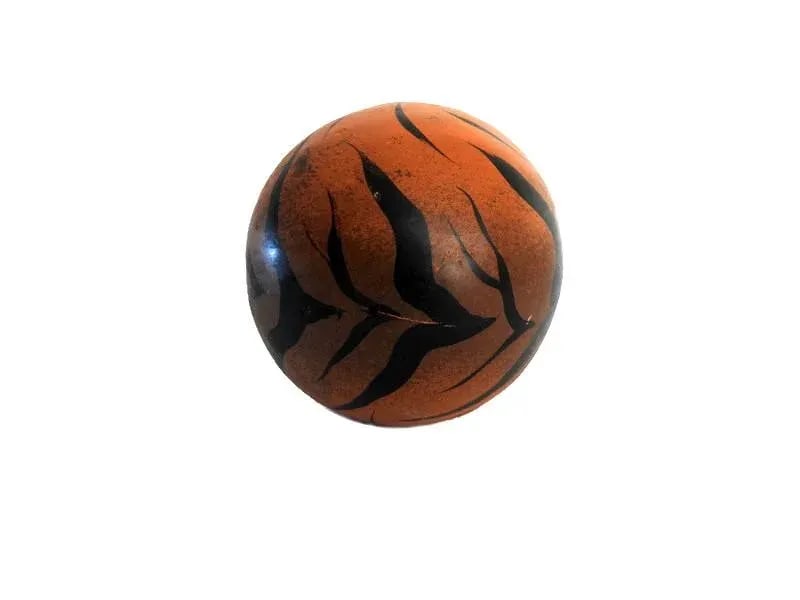 1980s Hand Painted Large Fired Clay Orbs With Tiger Print - Set of 3 - 10