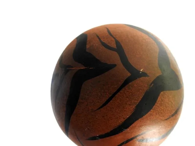 1980s Hand Painted Large Fired Clay Orbs With Tiger Print - Set of 3 - 12