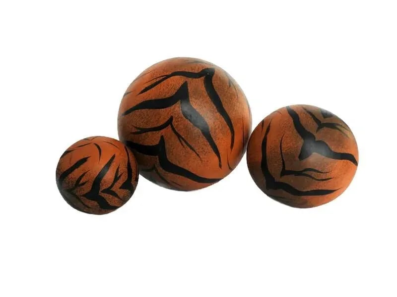 1980s Hand Painted Large Fired Clay Orbs With Tiger Print - Set of 3 - 13