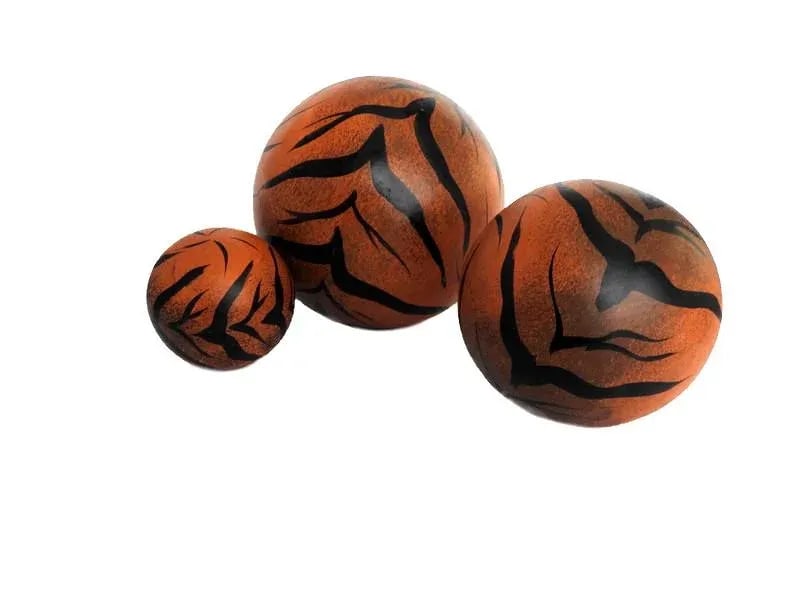 1980s Hand Painted Large Fired Clay Orbs With Tiger Print - Set of 3 - 2