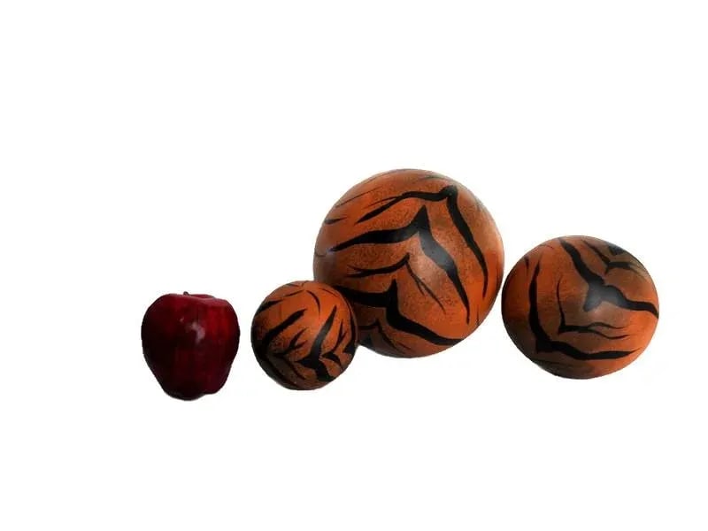 1980s Hand Painted Large Fired Clay Orbs With Tiger Print - Set of 3 - 3