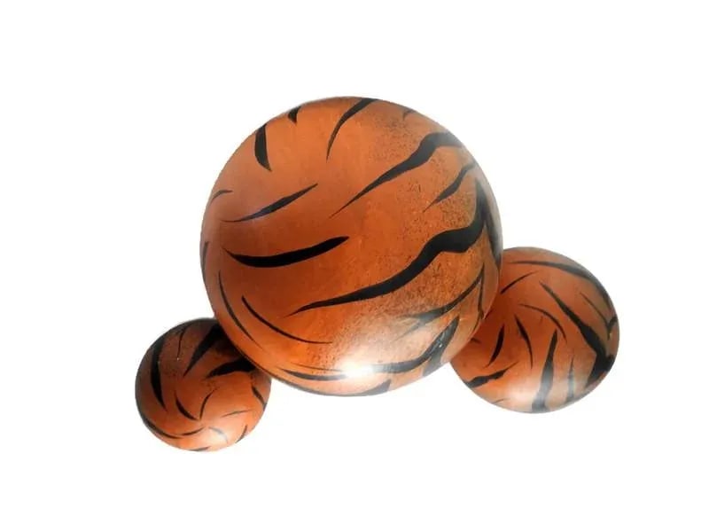 1980s Hand Painted Large Fired Clay Orbs With Tiger Print - Set of 3 - 4