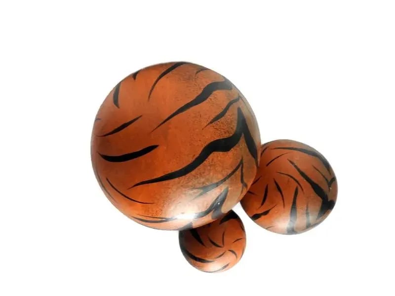 1980s Hand Painted Large Fired Clay Orbs With Tiger Print - Set of 3 - 5