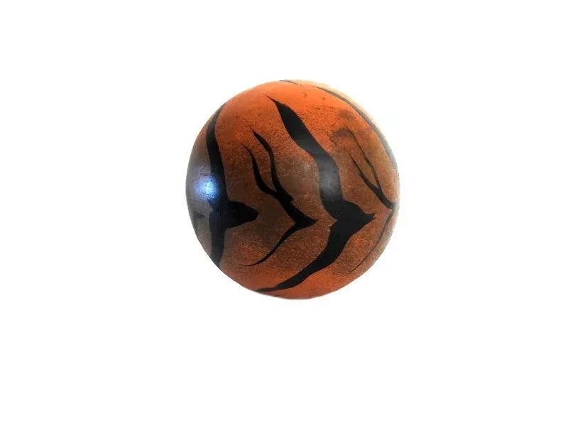 1980s Hand Painted Large Fired Clay Orbs With Tiger Print - Set of 3 - 8