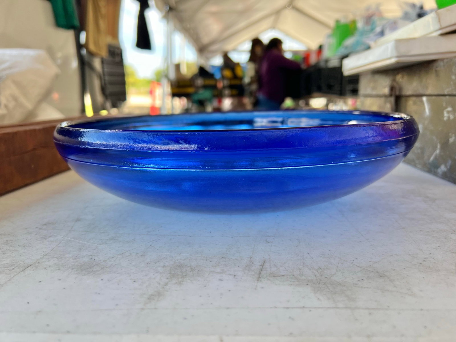 Vintage Large Cobalt Blue Glass Bowl for Serving or Decoration - 3