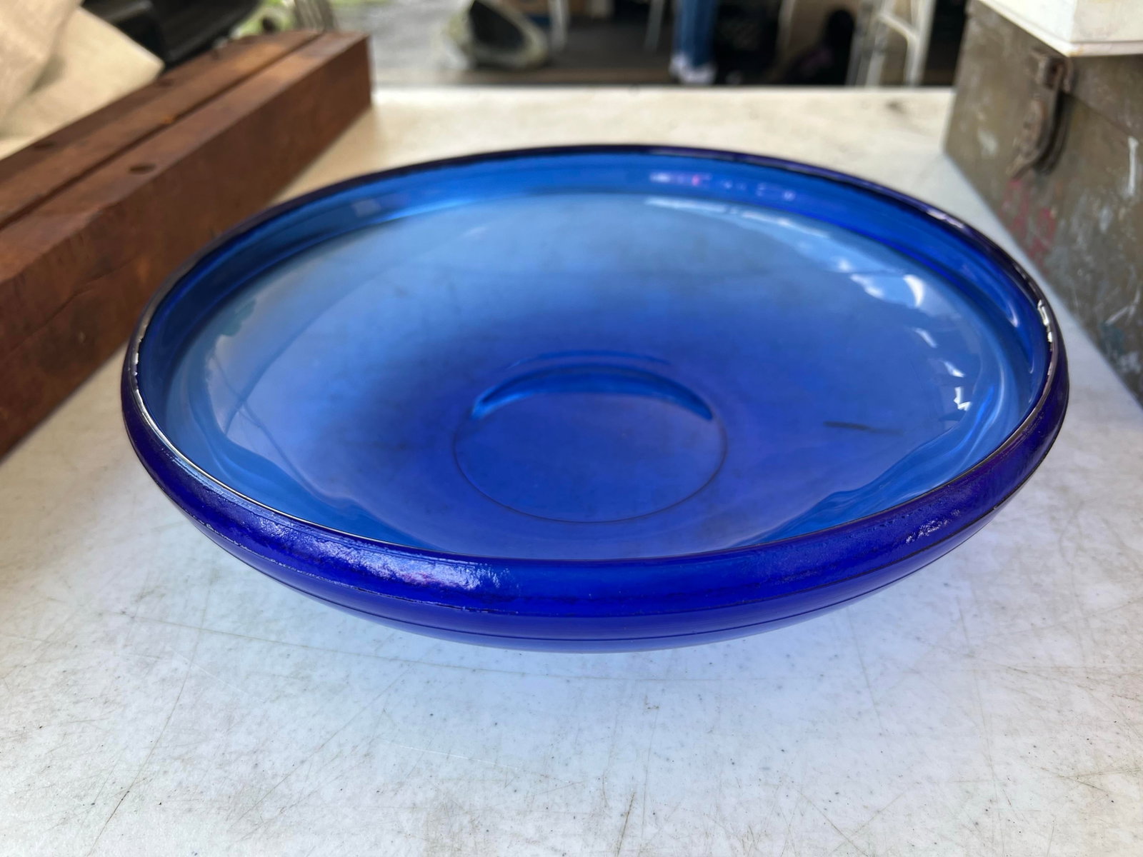 Vintage Large Cobalt Blue Glass Bowl for Serving or Decoration - 6