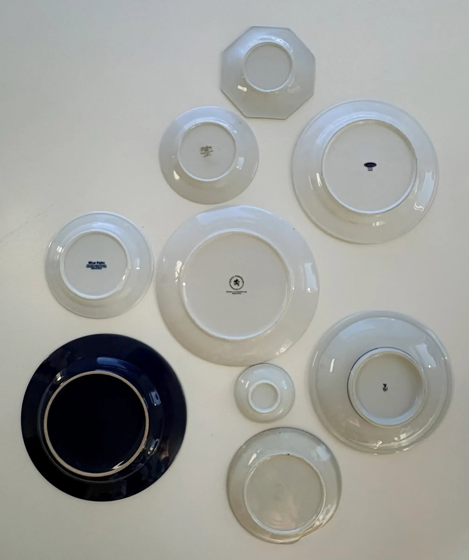 Olive and Navy Blue Chinoiserie Flowers and Borders Wall Plate Curation-Set of 9 - 2