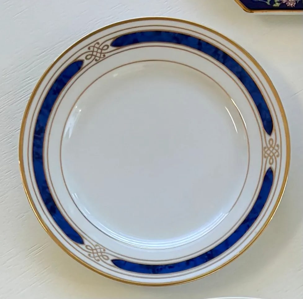 Olive and Navy Blue Chinoiserie Flowers and Borders Wall Plate Curation-Set of 9 - 4