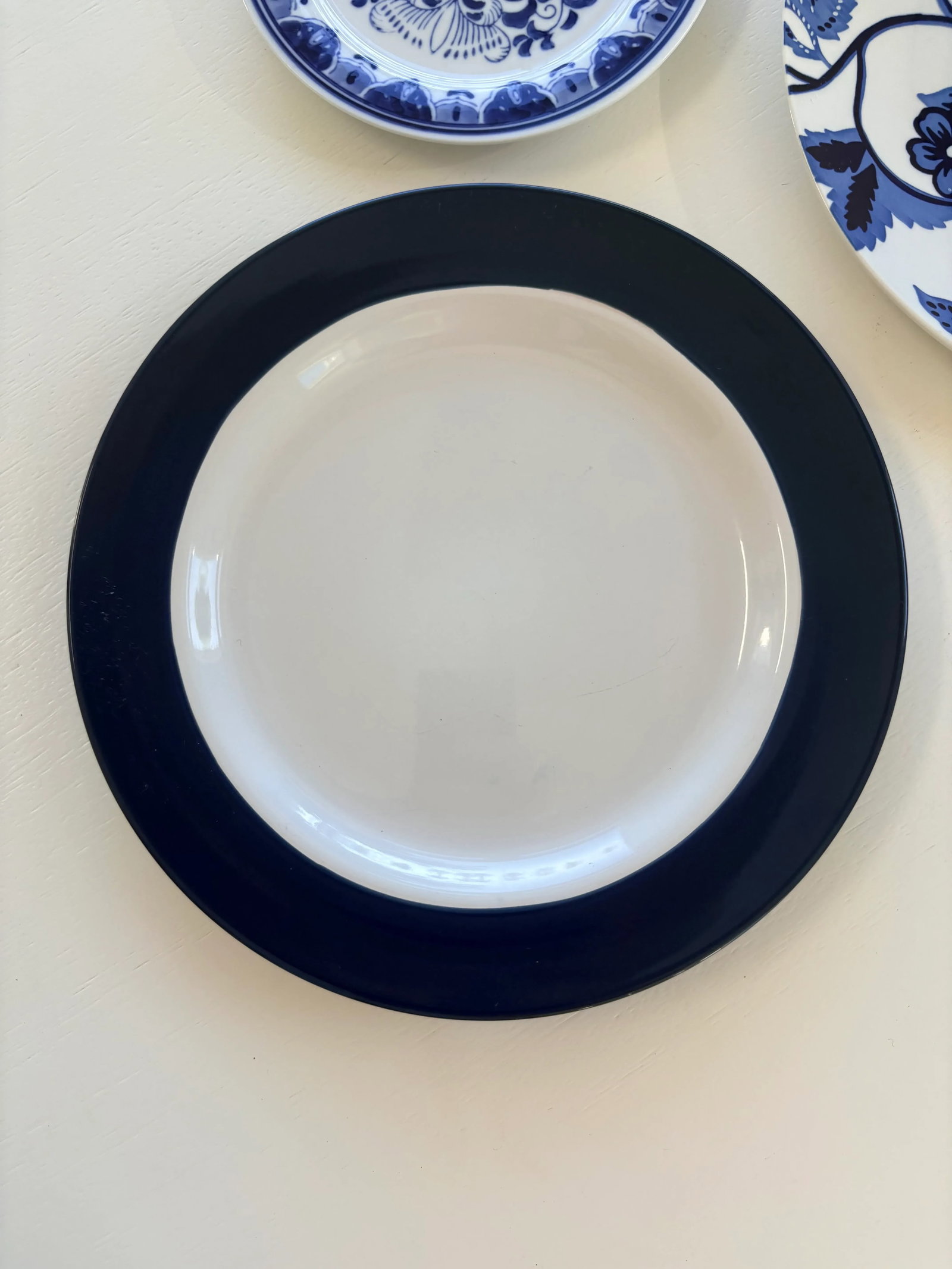 Olive and Navy Blue Chinoiserie Flowers and Borders Wall Plate Curation-Set of 9 - 9