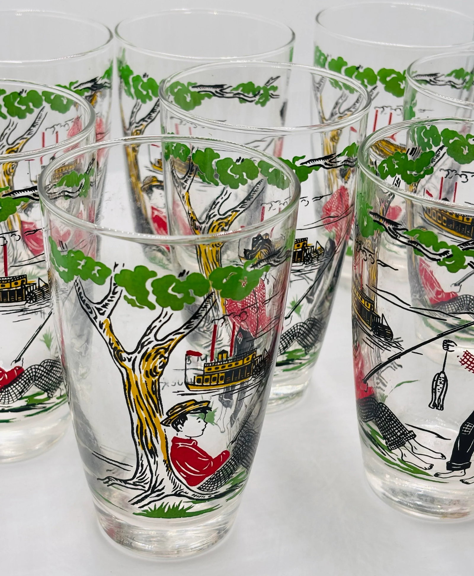 1950s Vintage Libbey Glass Co. Tom & Huck Finn Drinking Glasses - Set of 8 - 2