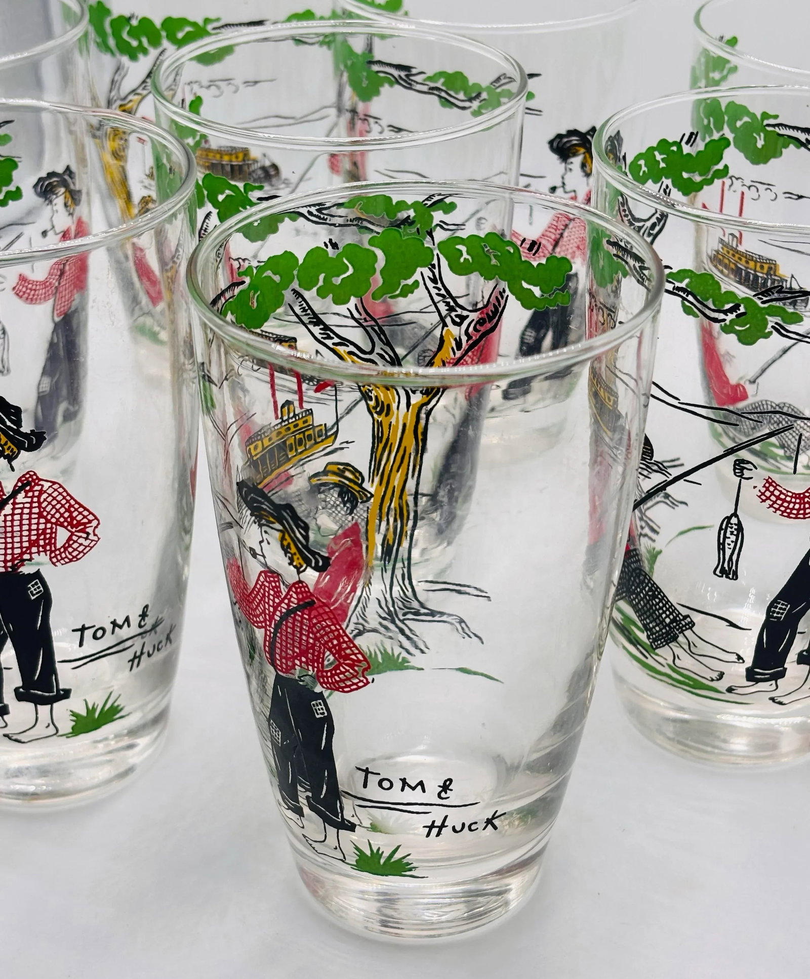 1950s Vintage Libbey Glass Co. Tom & Huck Finn Drinking Glasses - Set of 8 - 3