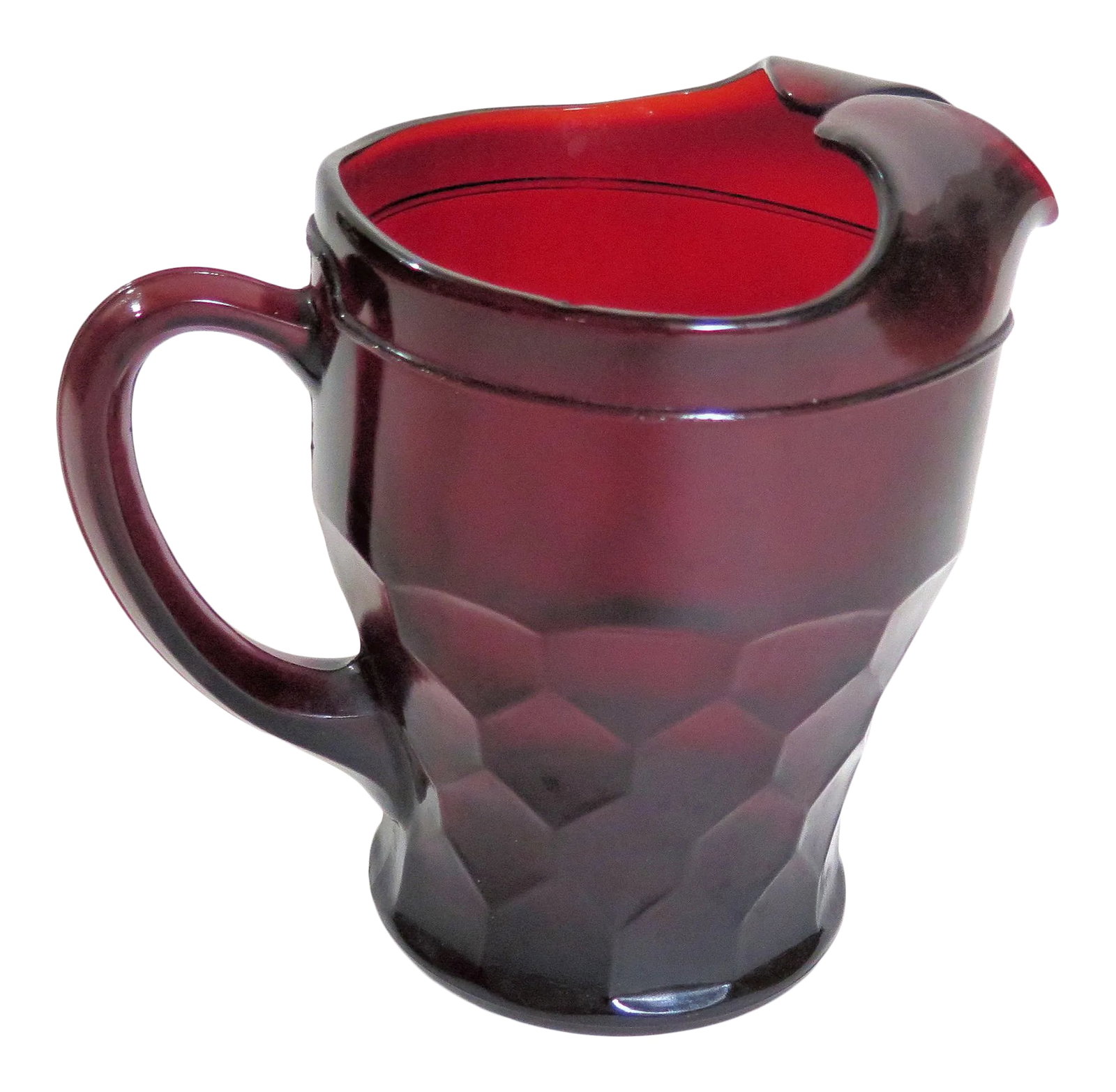 Mid 20th Century Venetian Ruby Red Glass Pitcher: I bought this pitcher in Venice Italy in the late 1970s and I'm ready to pass along an old friend. Its heavy thick Venetian glass has many more years of home service. Condition: Alterations: Original