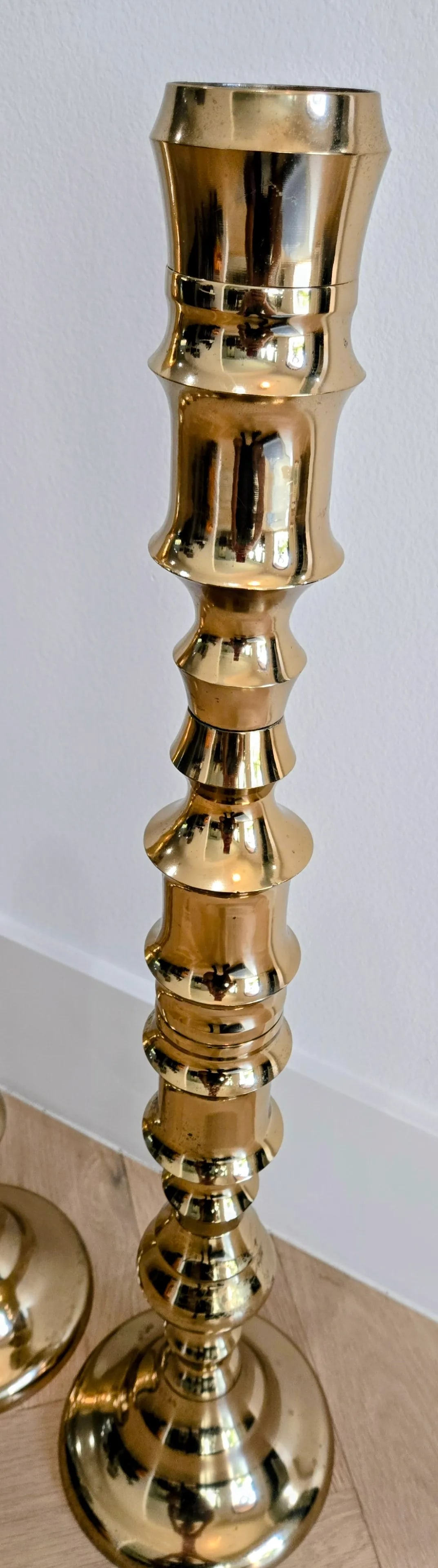 Pair of Vintage Brass Altar Candlesticks - Bamboo Style - 3