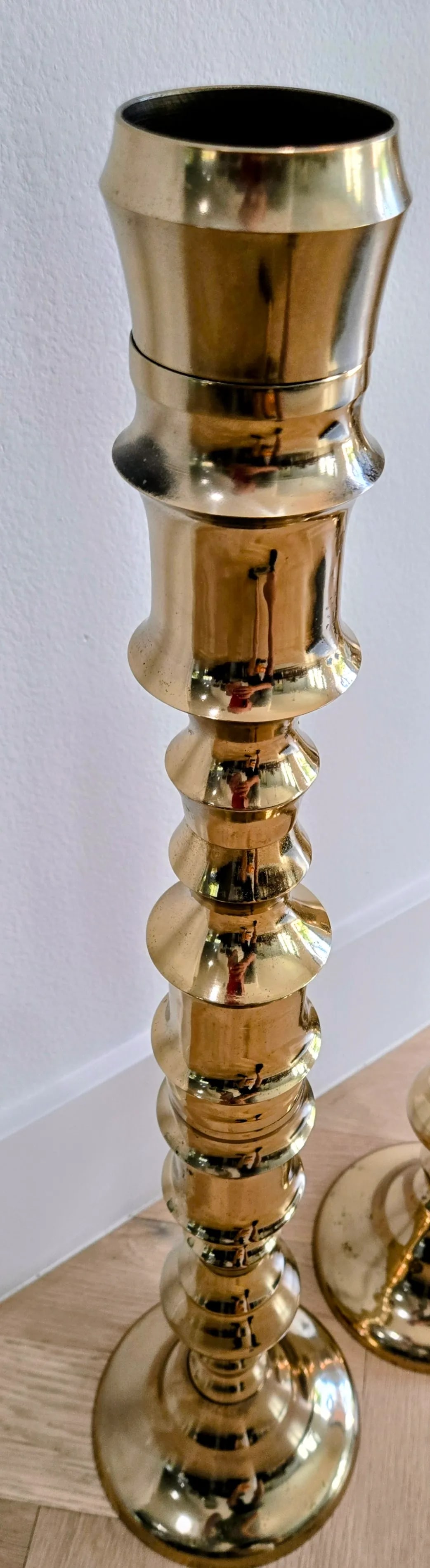 Pair of Vintage Brass Altar Candlesticks - Bamboo Style - 4