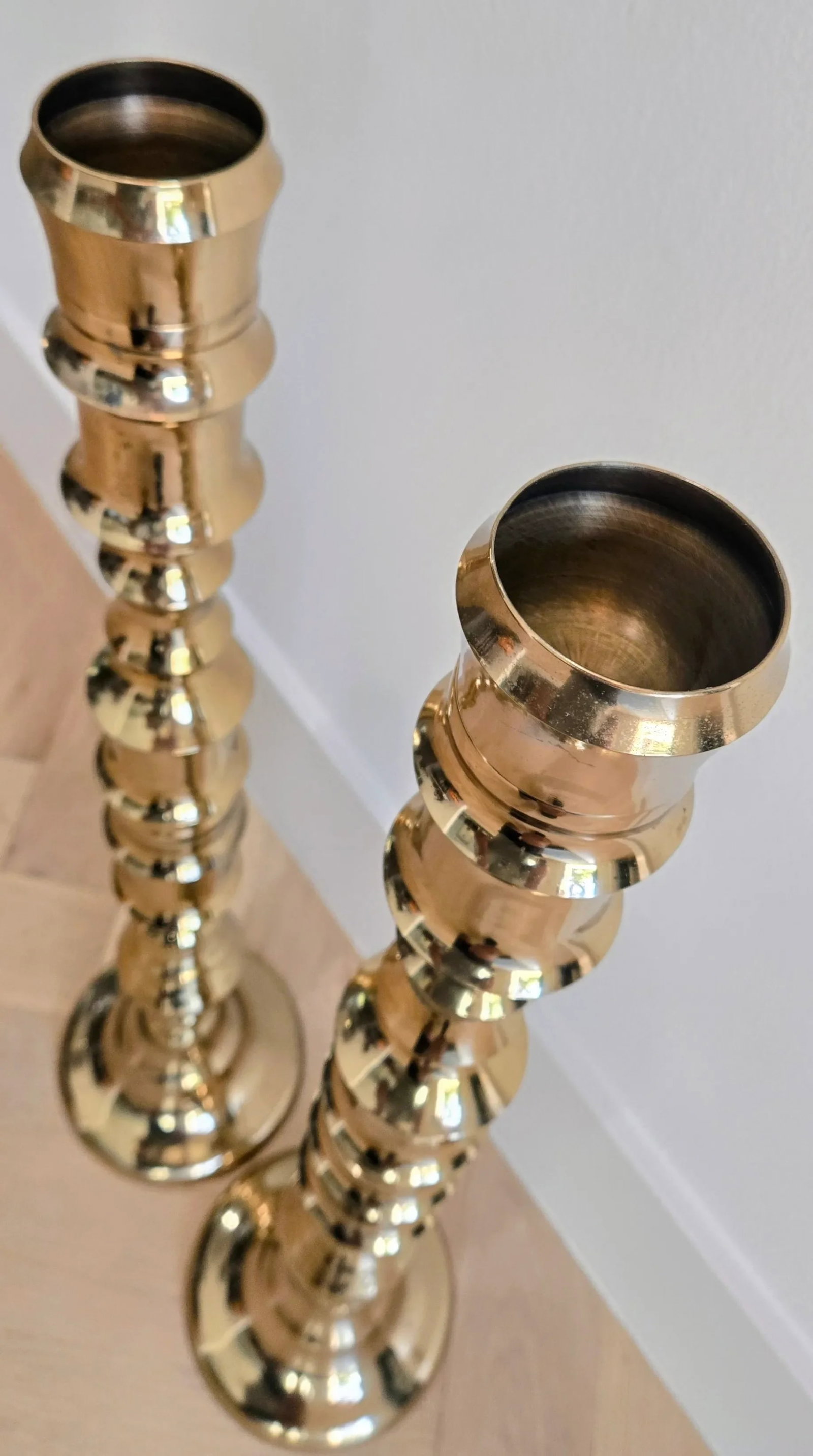 Pair of Vintage Brass Altar Candlesticks - Bamboo Style - 5