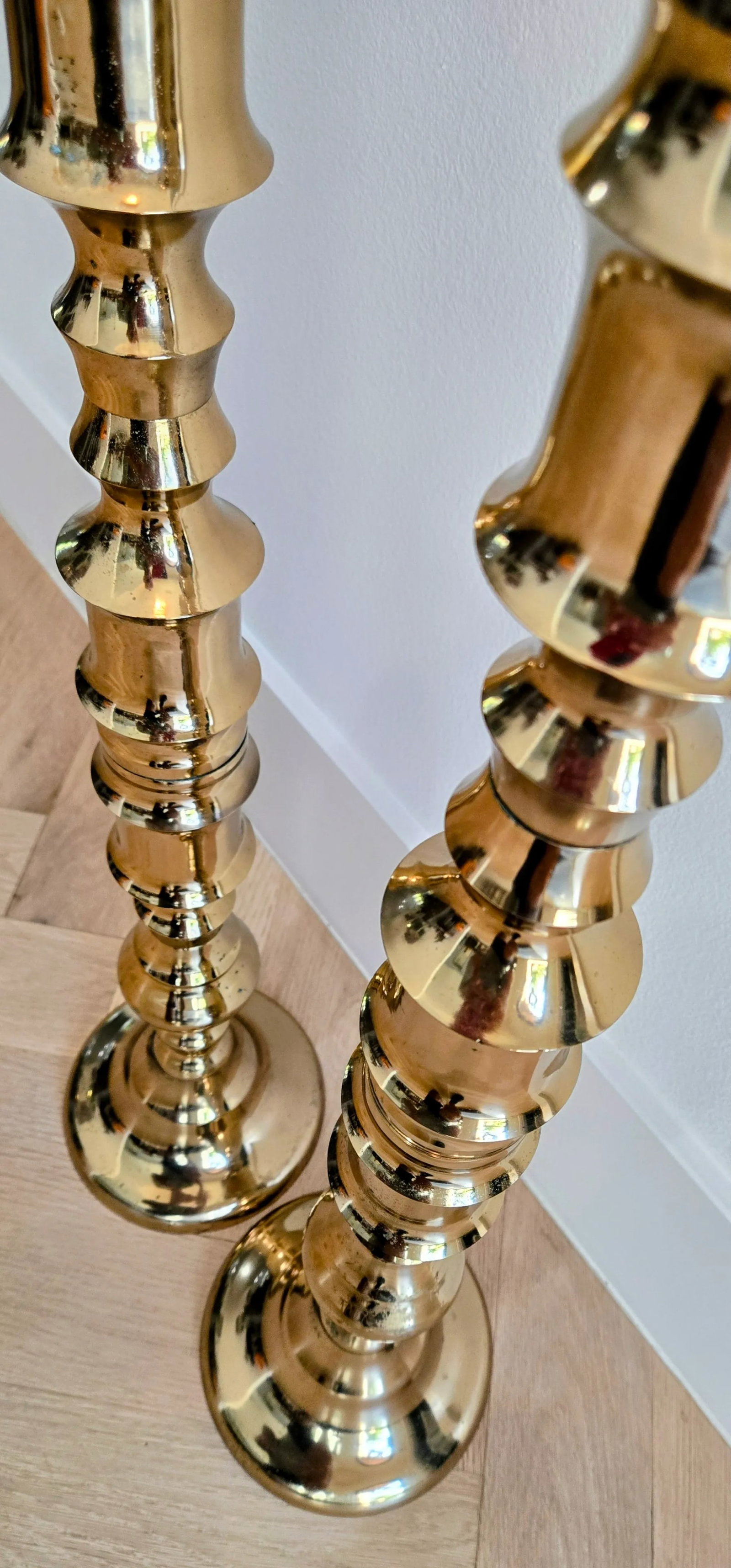 Pair of Vintage Brass Altar Candlesticks - Bamboo Style - 6