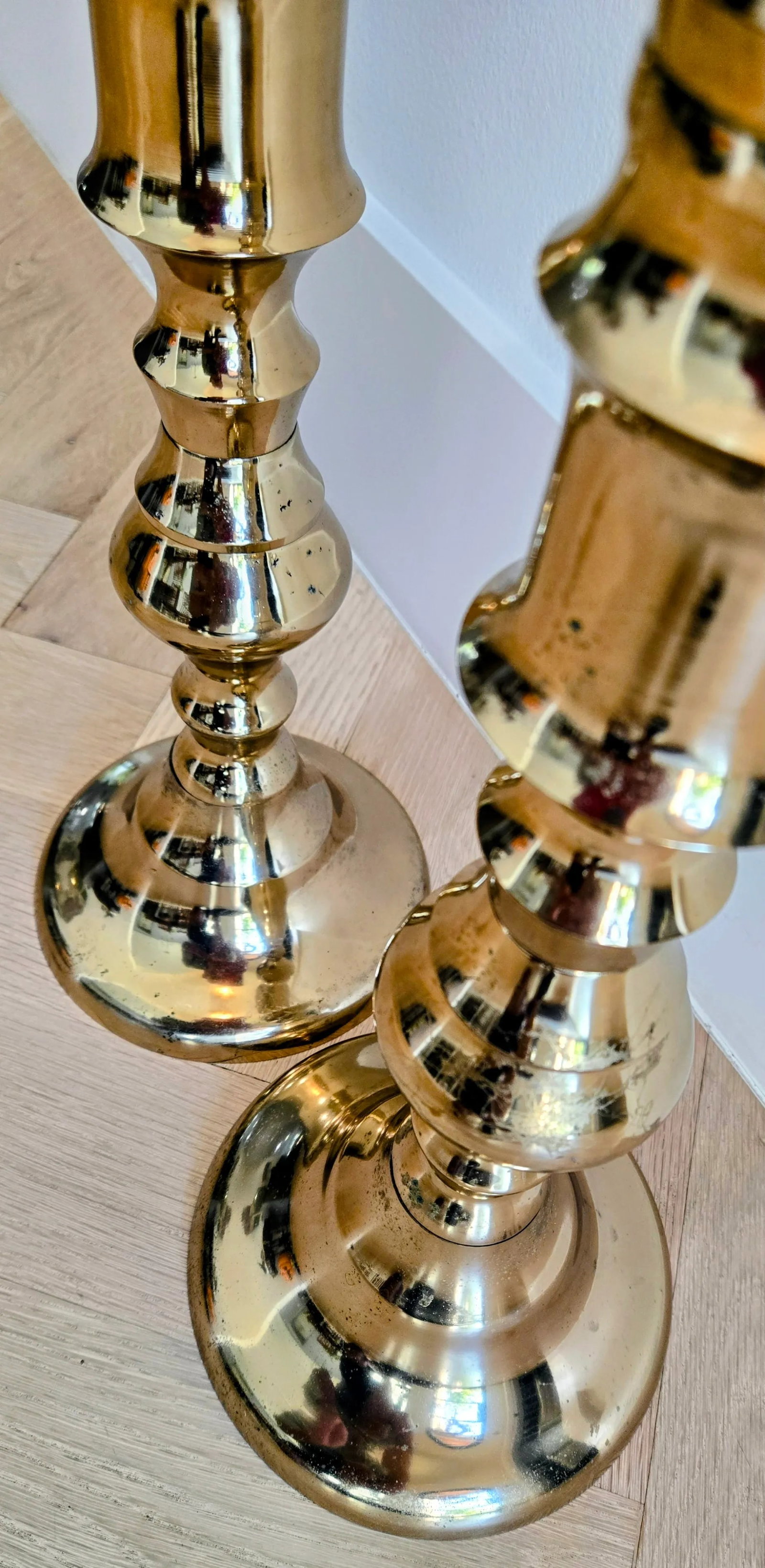 Pair of Vintage Brass Altar Candlesticks - Bamboo Style - 7