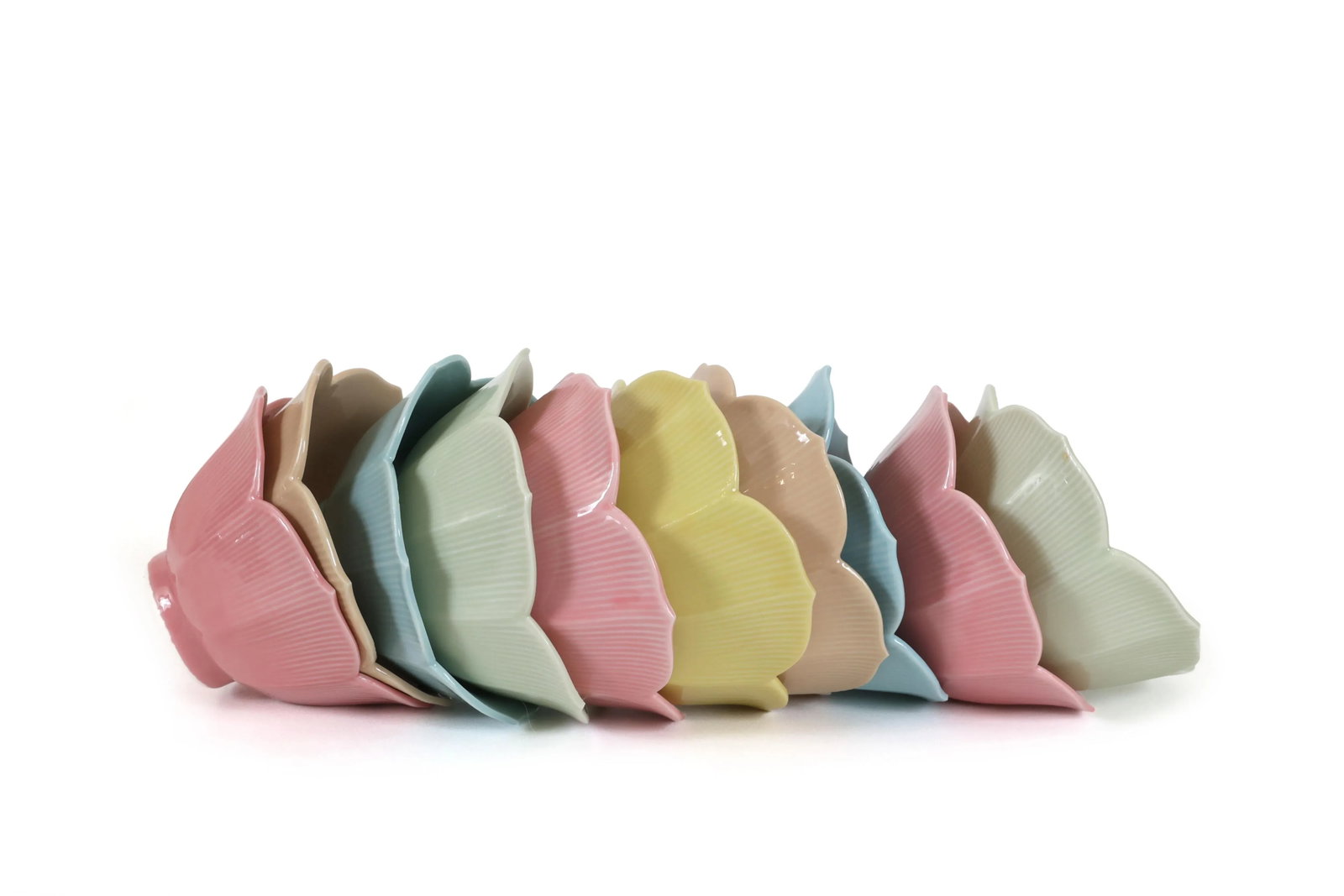 Mid Century Modern Lotus Plates and Bowls in Pastel Colors - Set of 27 - 3