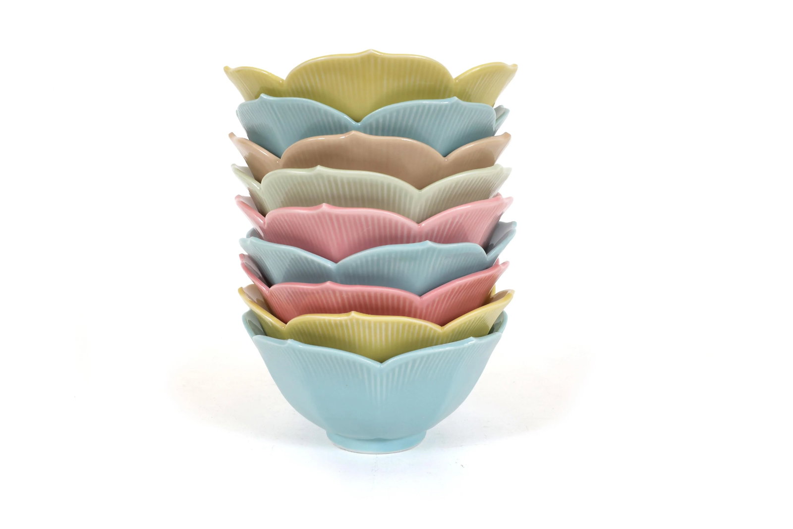 Mid Century Modern Lotus Plates and Bowls in Pastel Colors - Set of 27 - 4