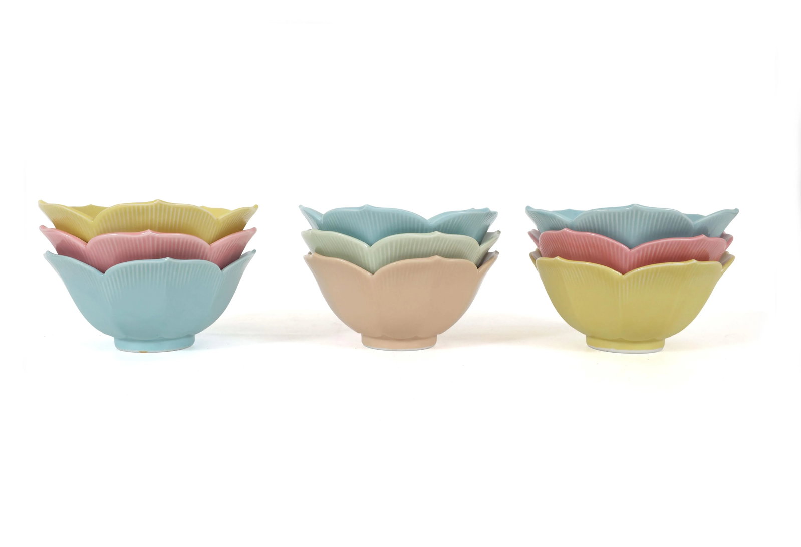 Mid Century Modern Lotus Plates and Bowls in Pastel Colors - Set of 27 - 8