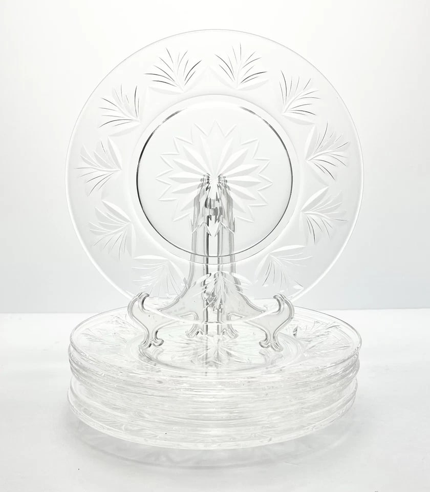 1950s Stuart Crystal "Aragon" Set of 8 Salad or Luncheon Plates - 2