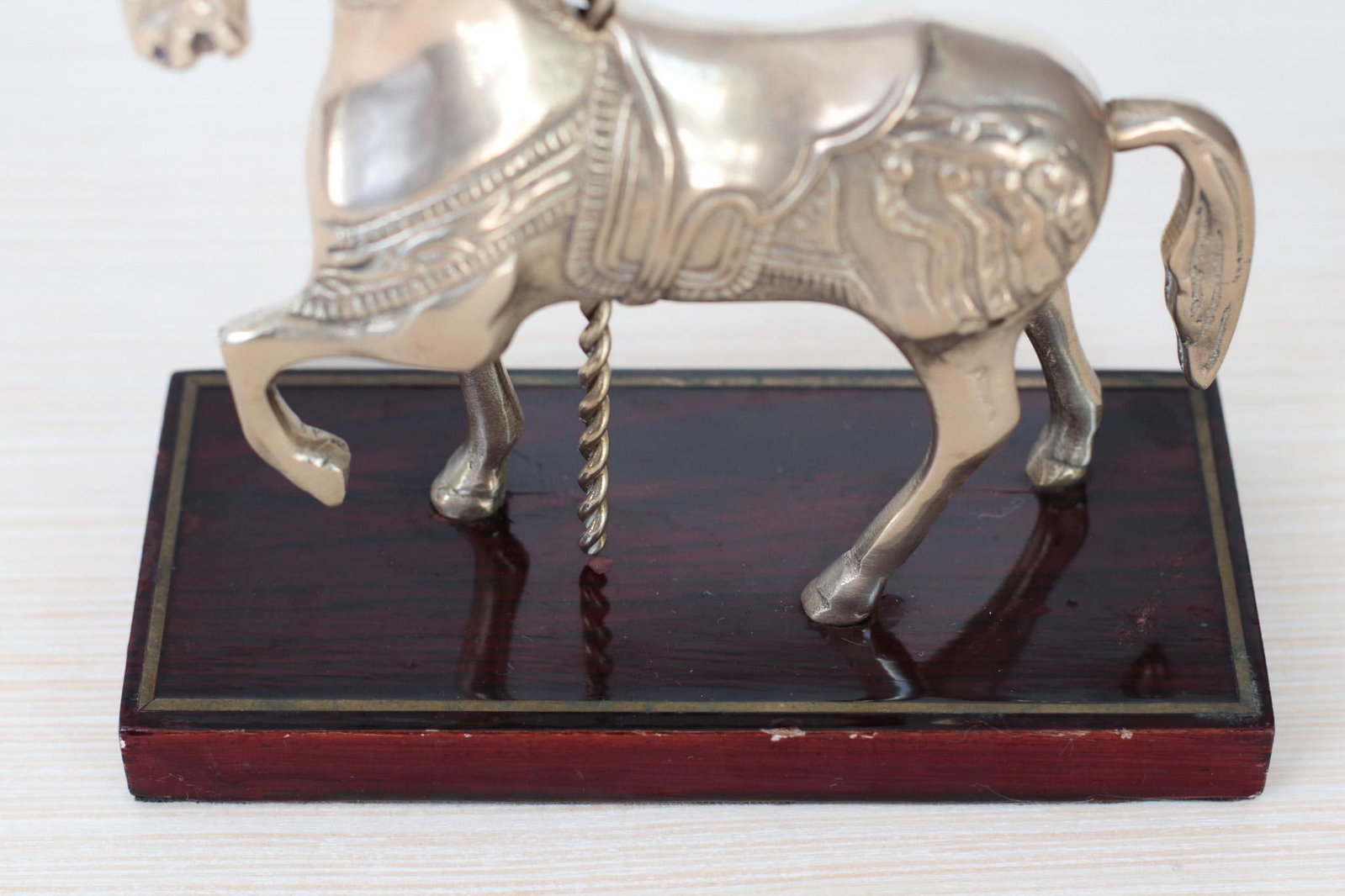Mid-Century Brass Carousel Horse Figurine on Wood Base, Whimsical Home Decor - 10