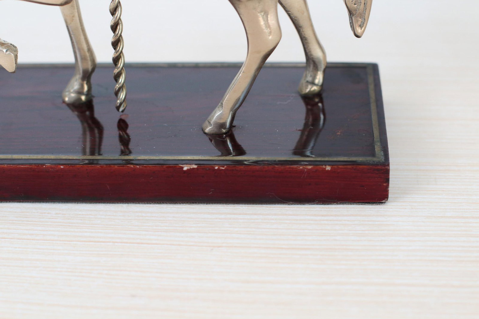 Mid-Century Brass Carousel Horse Figurine on Wood Base, Whimsical Home Decor - 12