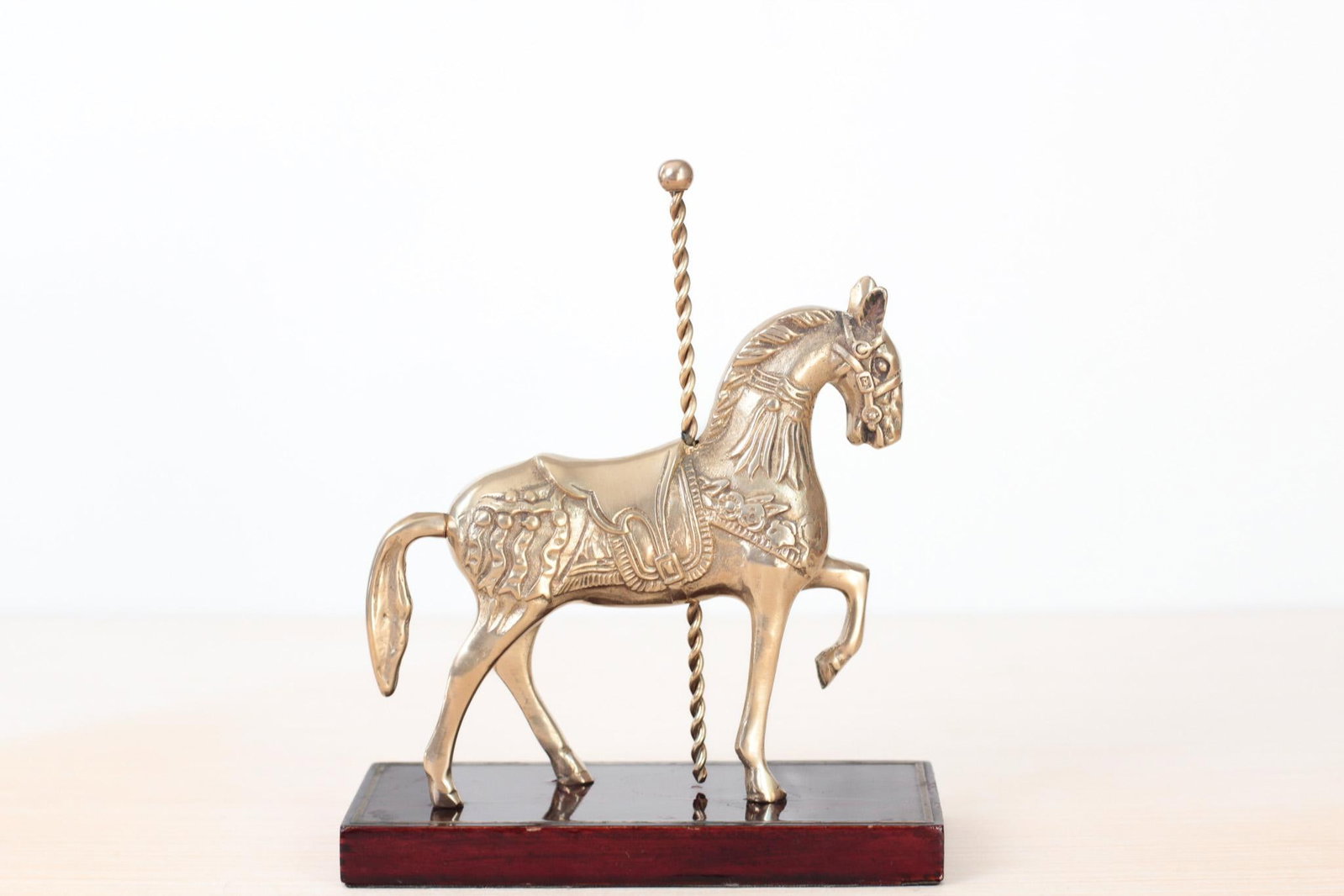 Mid-Century Brass Carousel Horse Figurine on Wood Base, Whimsical Home Decor - 13