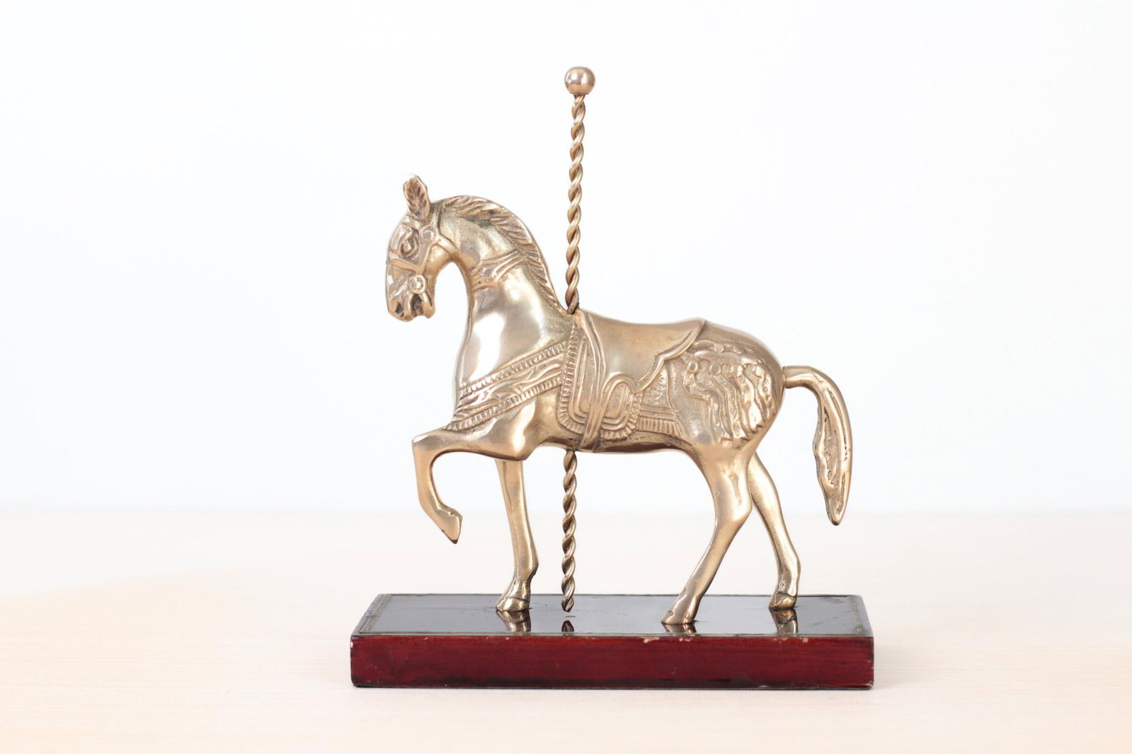 Mid-Century Brass Carousel Horse Figurine on Wood Base, Whimsical Home Decor - 14