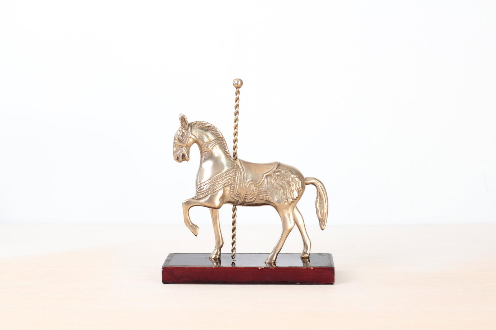 Mid-Century Brass Carousel Horse Figurine on Wood Base, Whimsical Home Decor - 16