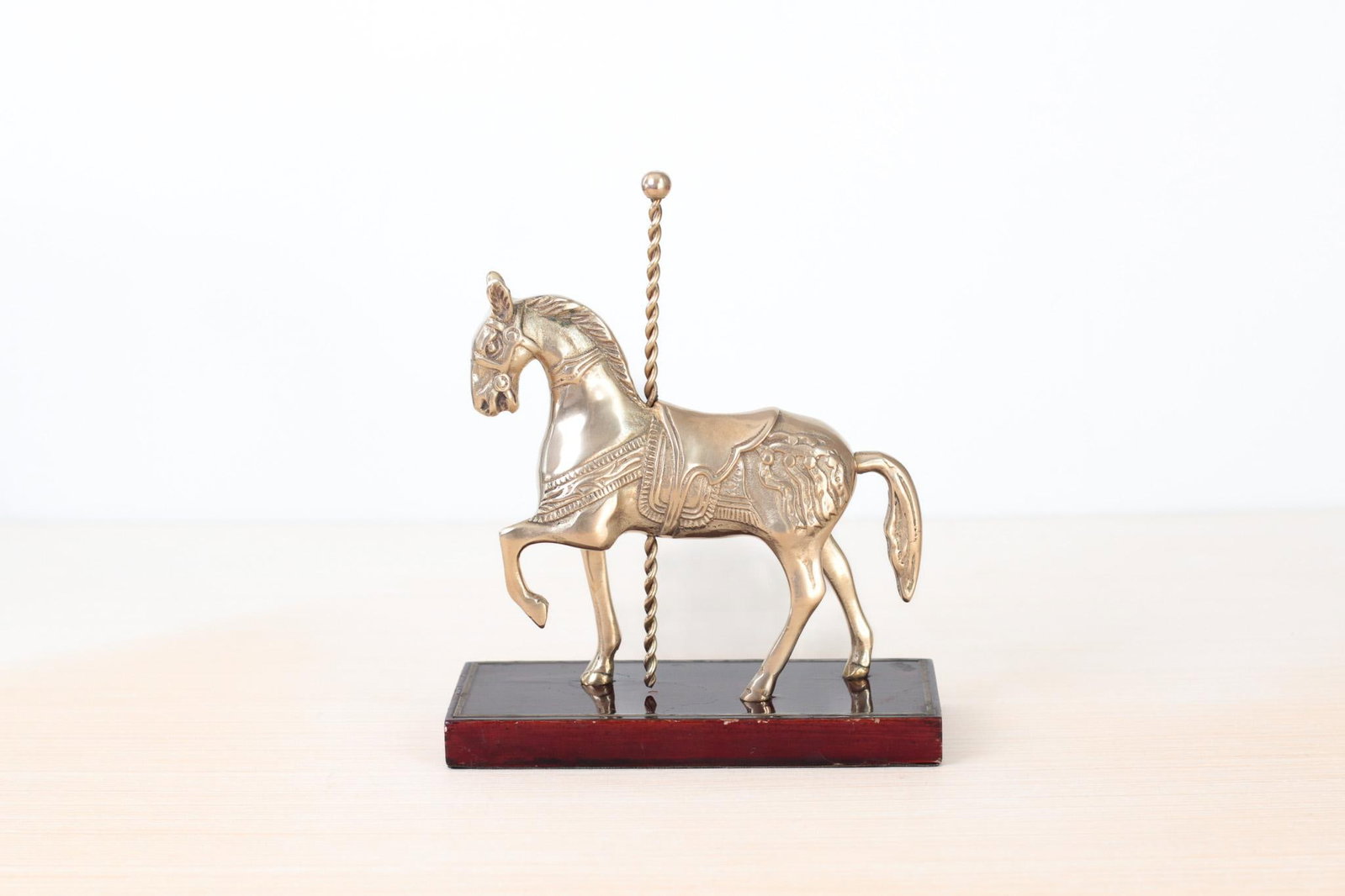 Mid-Century Brass Carousel Horse Figurine on Wood Base, Whimsical Home Decor - 17