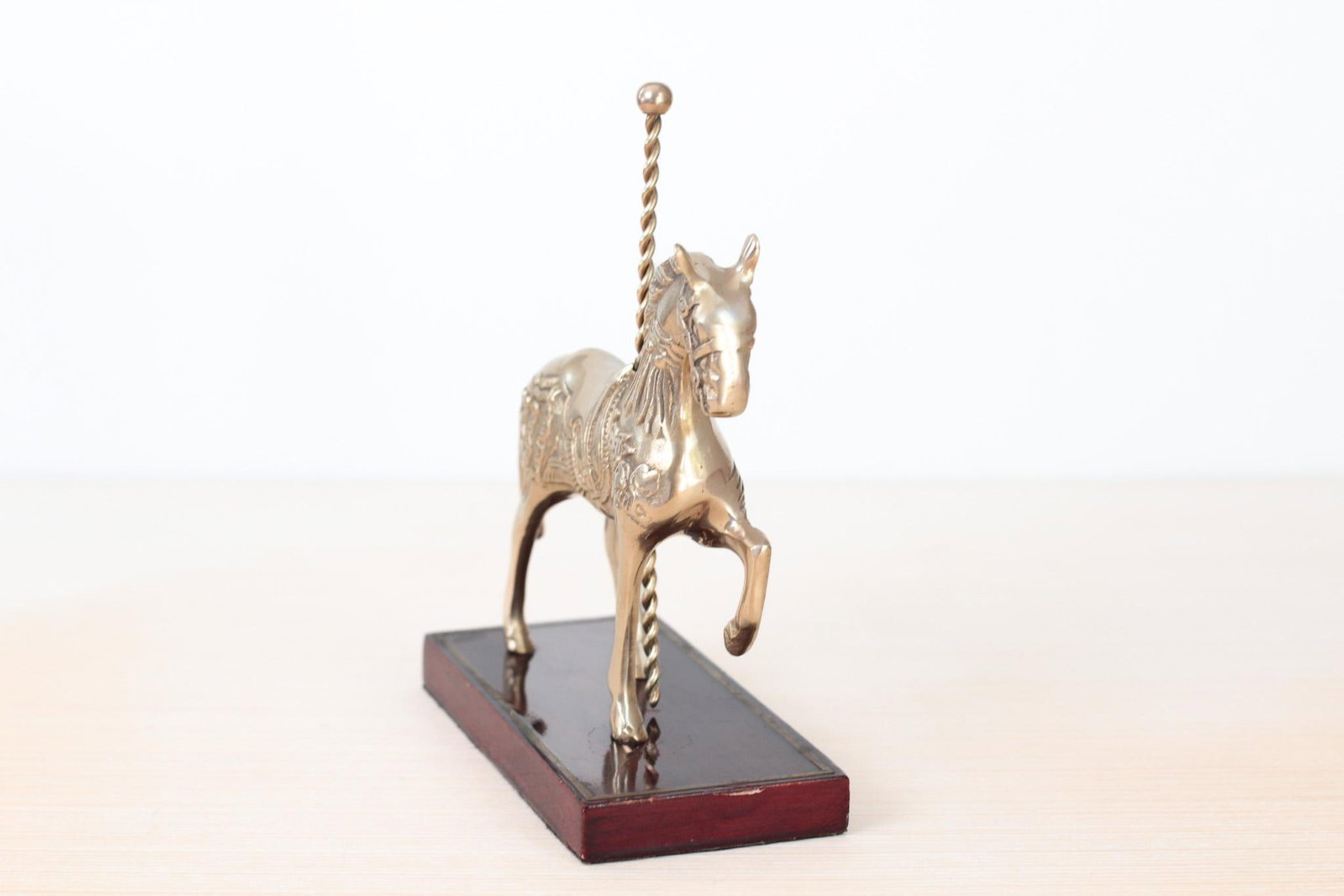 Mid-Century Brass Carousel Horse Figurine on Wood Base, Whimsical Home Decor - 4