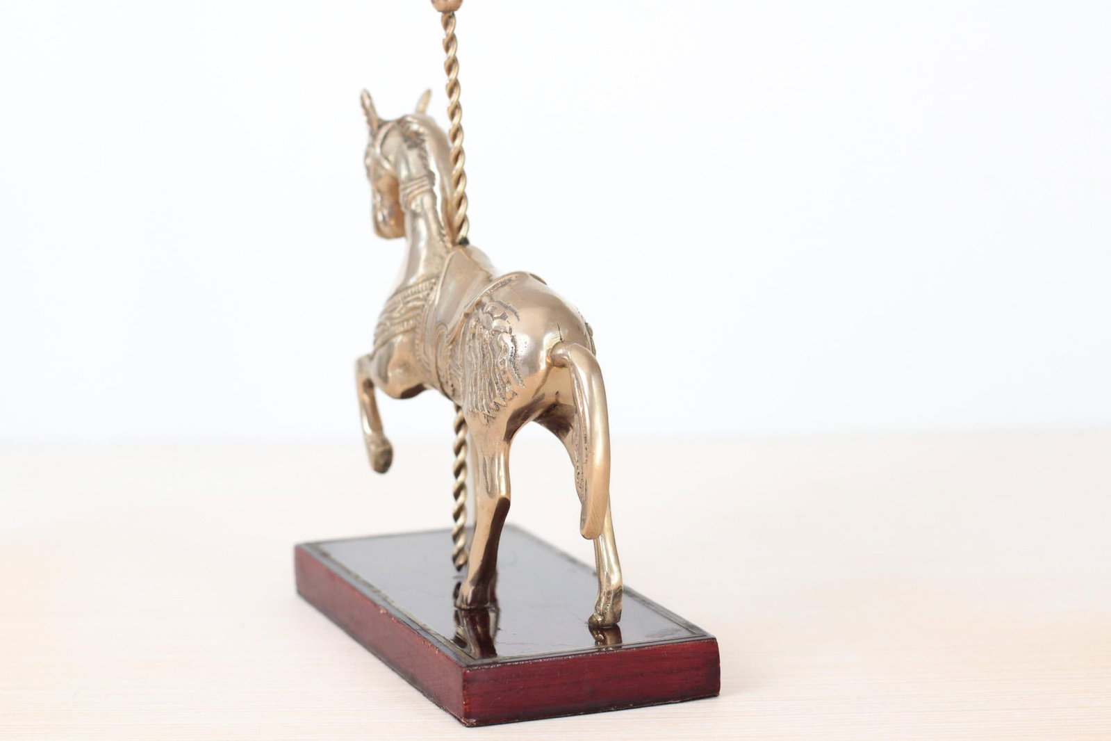 Mid-Century Brass Carousel Horse Figurine on Wood Base, Whimsical Home Decor - 5