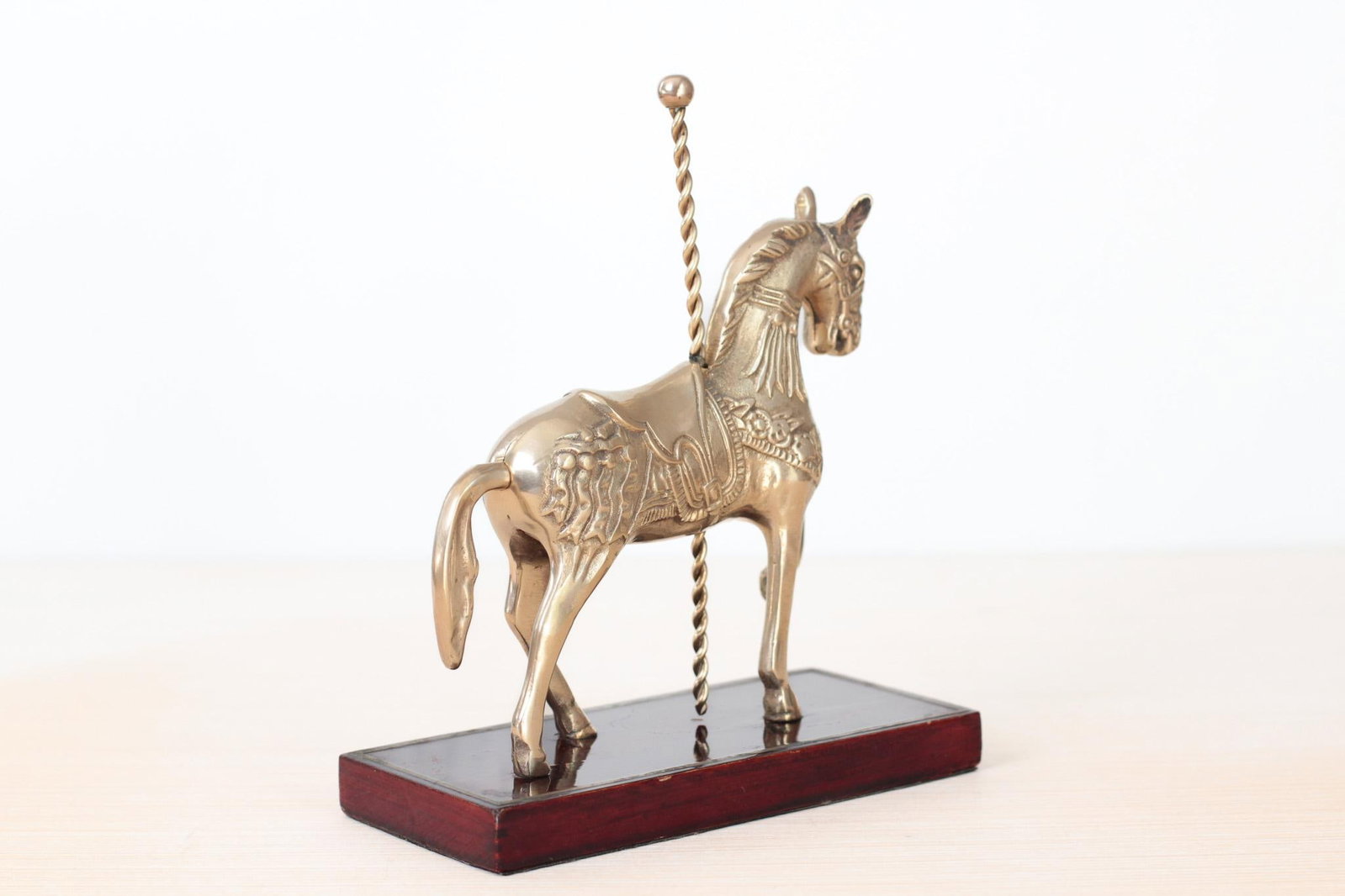 Mid-Century Brass Carousel Horse Figurine on Wood Base, Whimsical Home Decor - 6