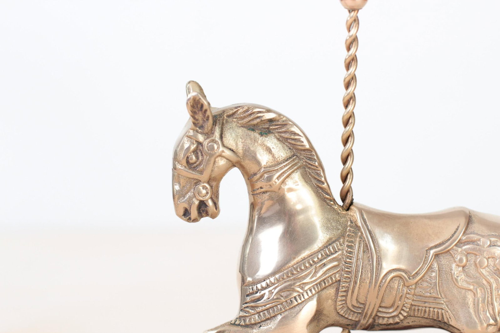 Mid-Century Brass Carousel Horse Figurine on Wood Base, Whimsical Home Decor - 8