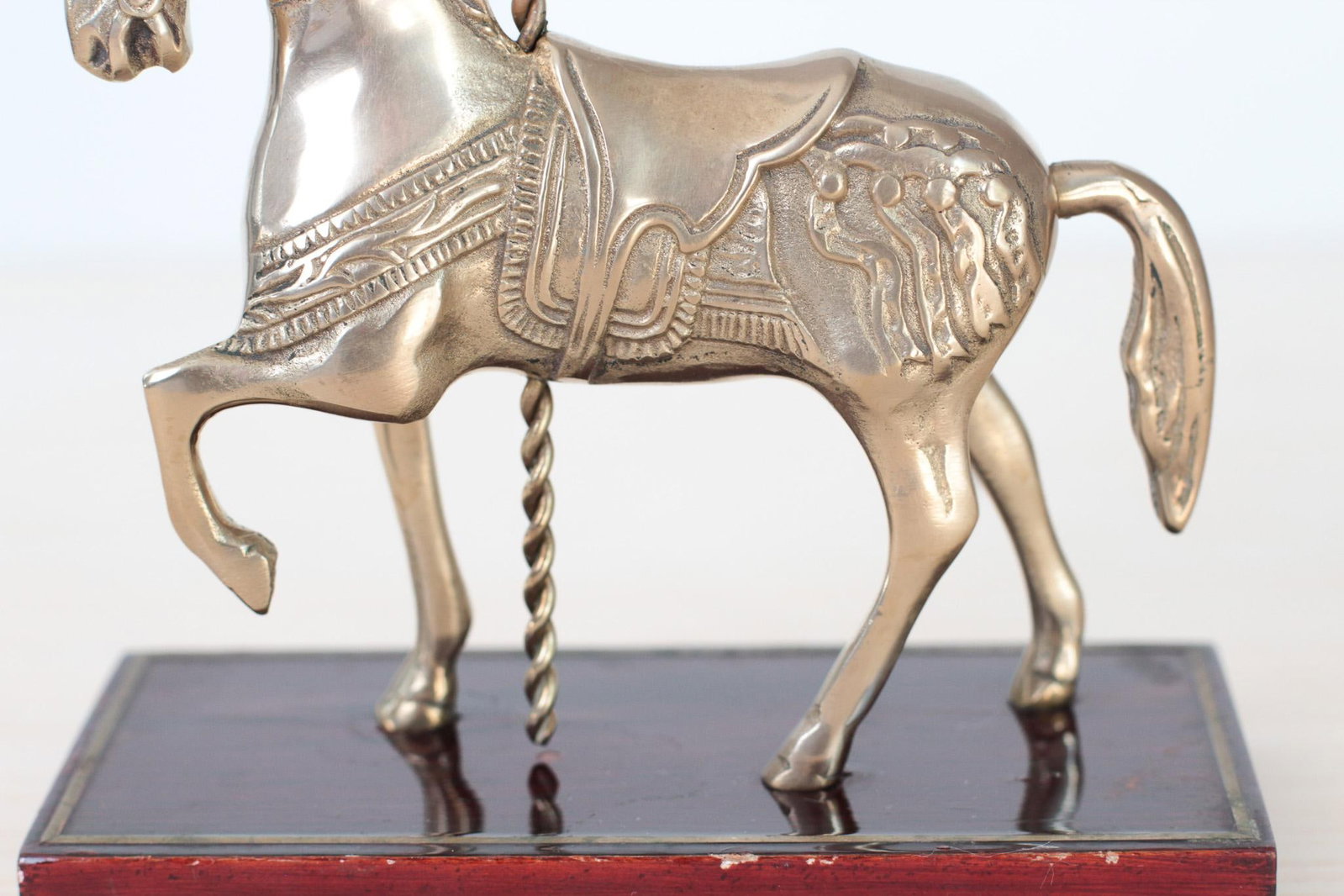 Mid-Century Brass Carousel Horse Figurine on Wood Base, Whimsical Home Decor - 9
