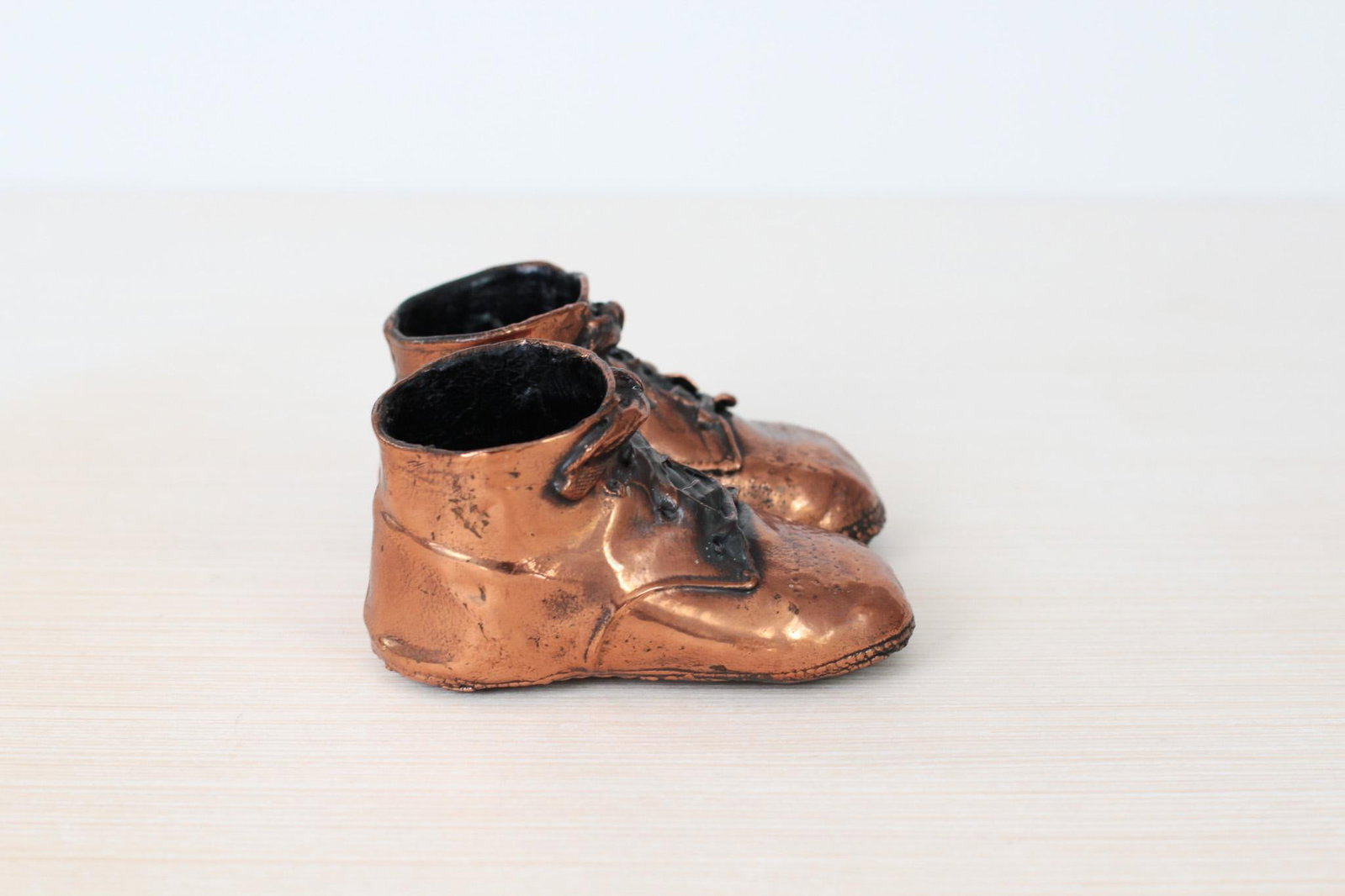 Mid-Century Copper Bronzed Baby Shoes, Vintage Nursery Decor - 10
