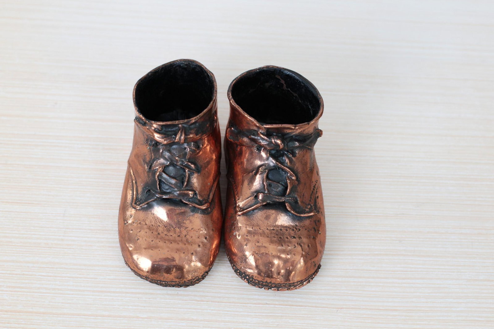 Mid-Century Copper Bronzed Baby Shoes, Vintage Nursery Decor - 14