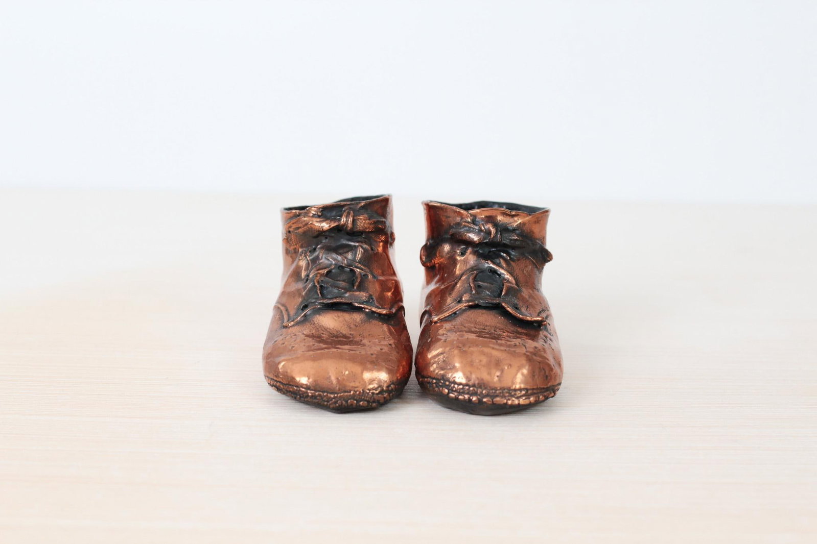 Mid-Century Copper Bronzed Baby Shoes, Vintage Nursery Decor - 2