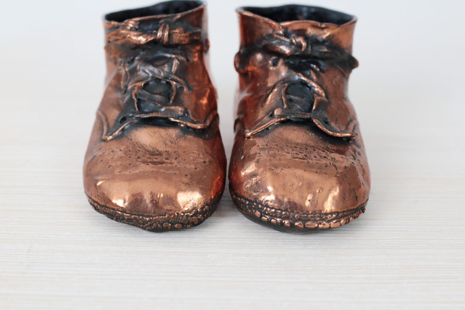 Mid-Century Copper Bronzed Baby Shoes, Vintage Nursery Decor - 3