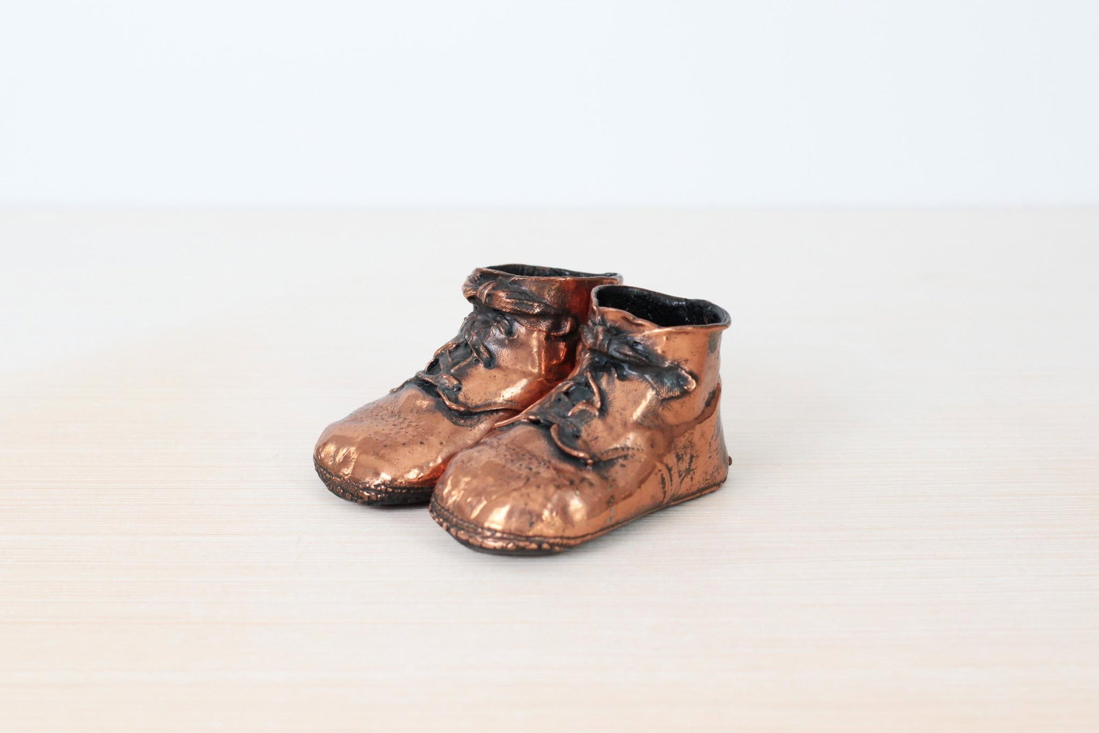 Mid-Century Copper Bronzed Baby Shoes, Vintage Nursery Decor - 4