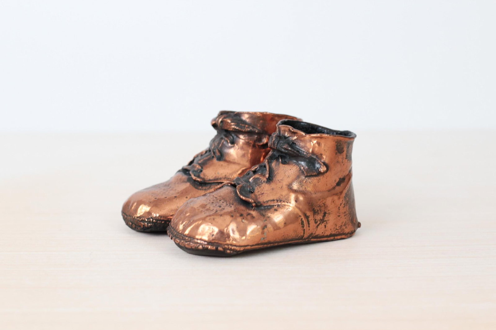 Mid-Century Copper Bronzed Baby Shoes, Vintage Nursery Decor - 5