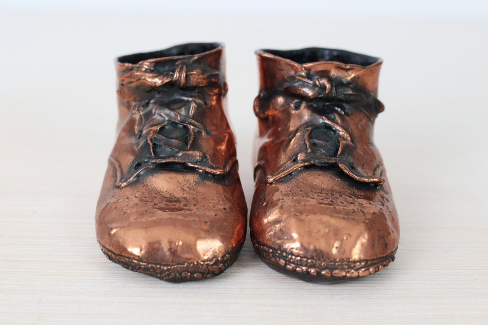 Mid-Century Copper Bronzed Baby Shoes, Vintage Nursery Decor - 7