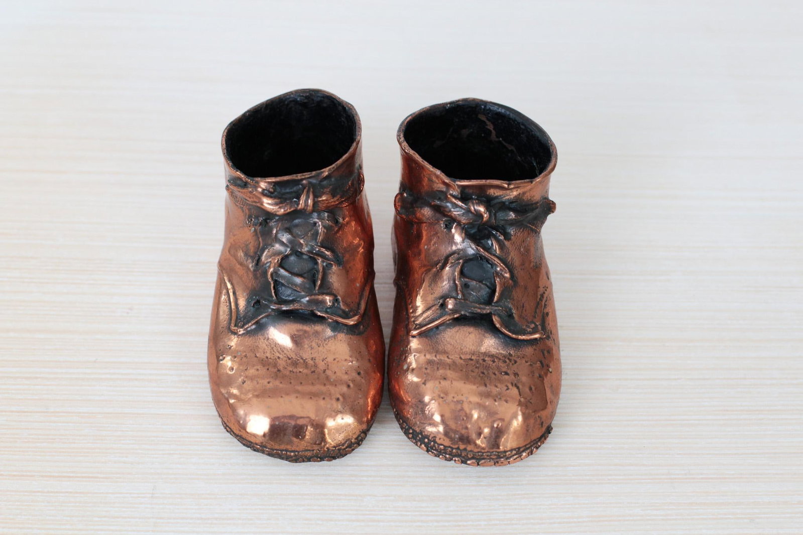Mid-Century Copper Bronzed Baby Shoes, Vintage Nursery Decor - 8