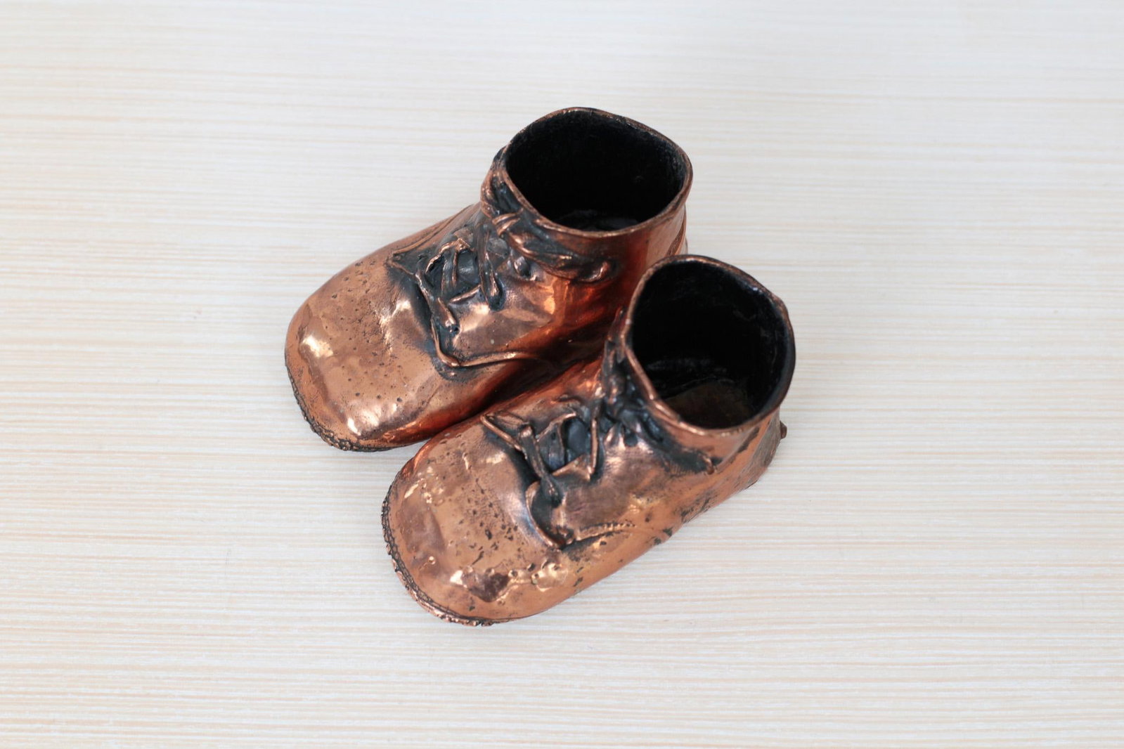 Mid-Century Copper Bronzed Baby Shoes, Vintage Nursery Decor - 9