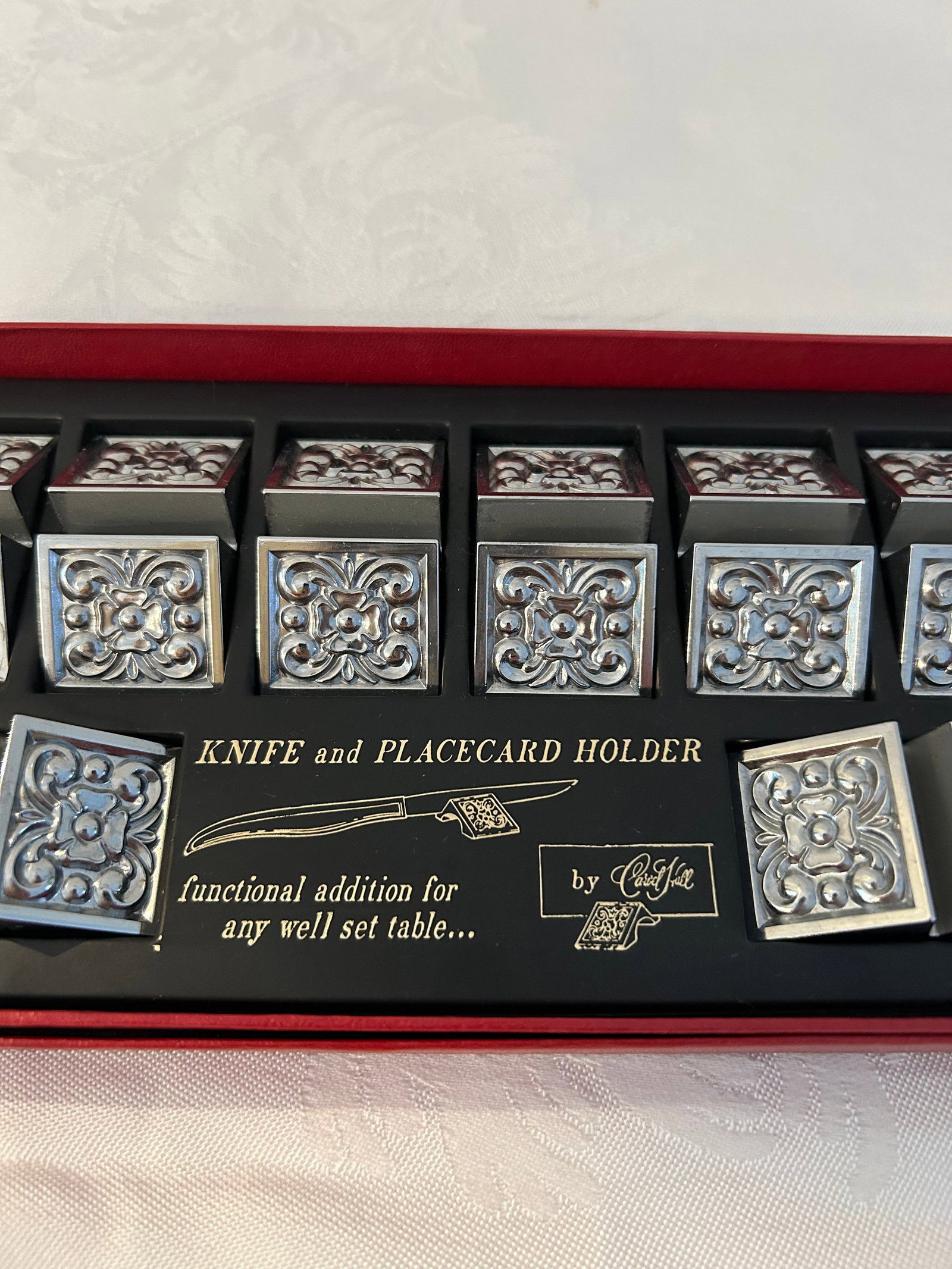 1970s Carvel Hall Silver Metal Knife/Place Card Holder, S/8 - 2