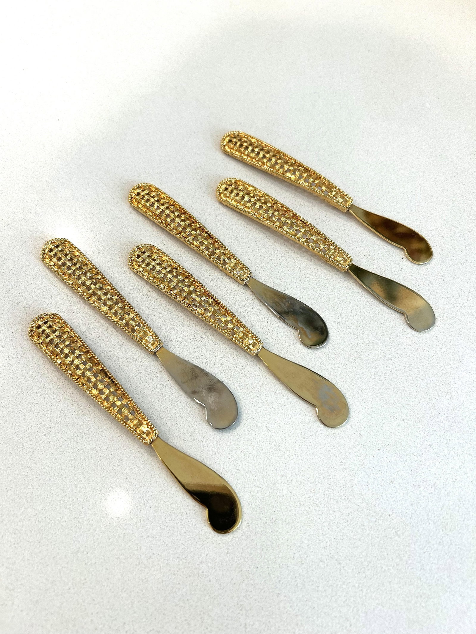Mid 19th Century 24k Gold Plated Basket Weave Spreaders, S/6 - 2