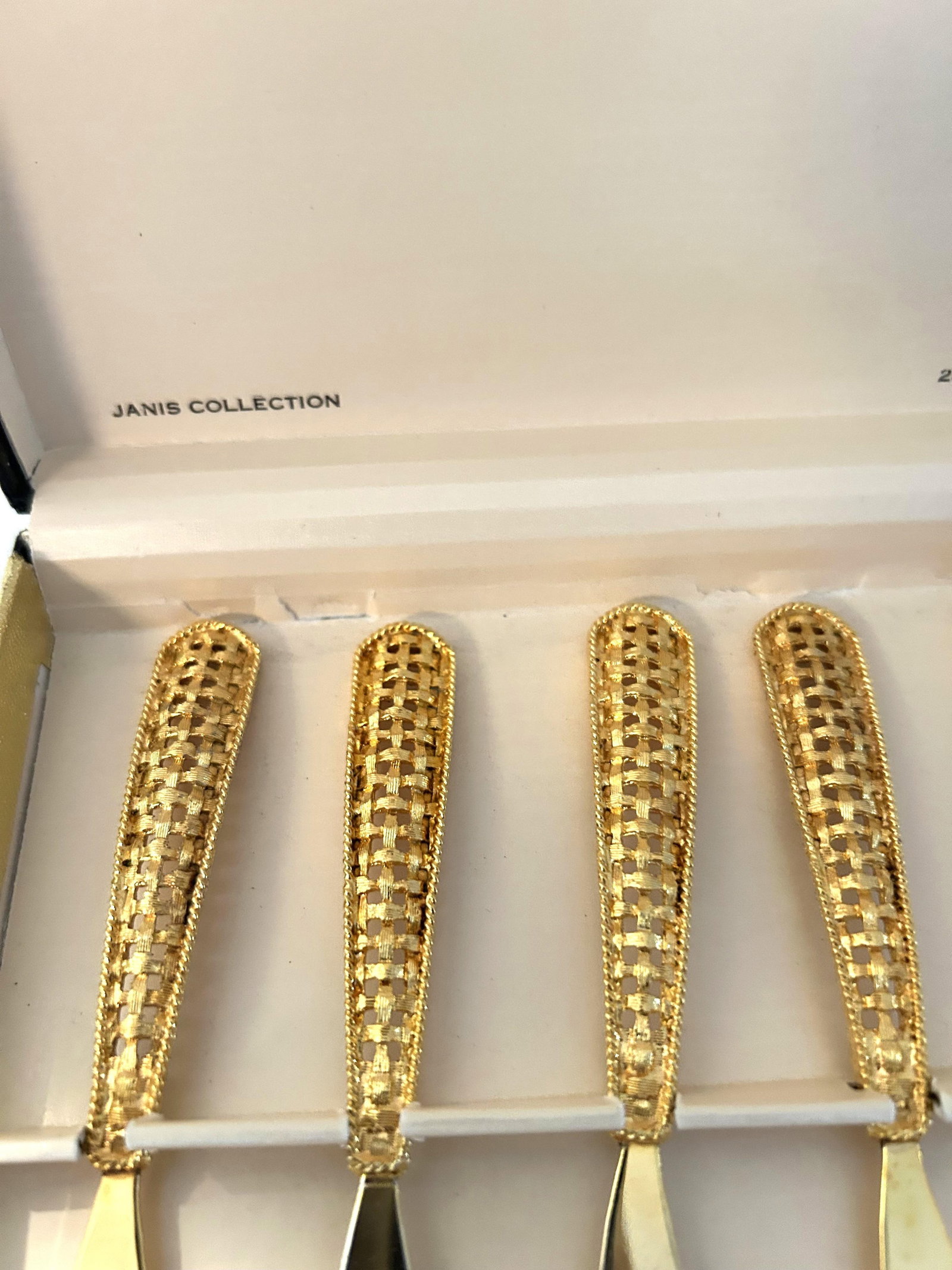 Mid 19th Century 24k Gold Plated Basket Weave Spreaders, S/6 - 3