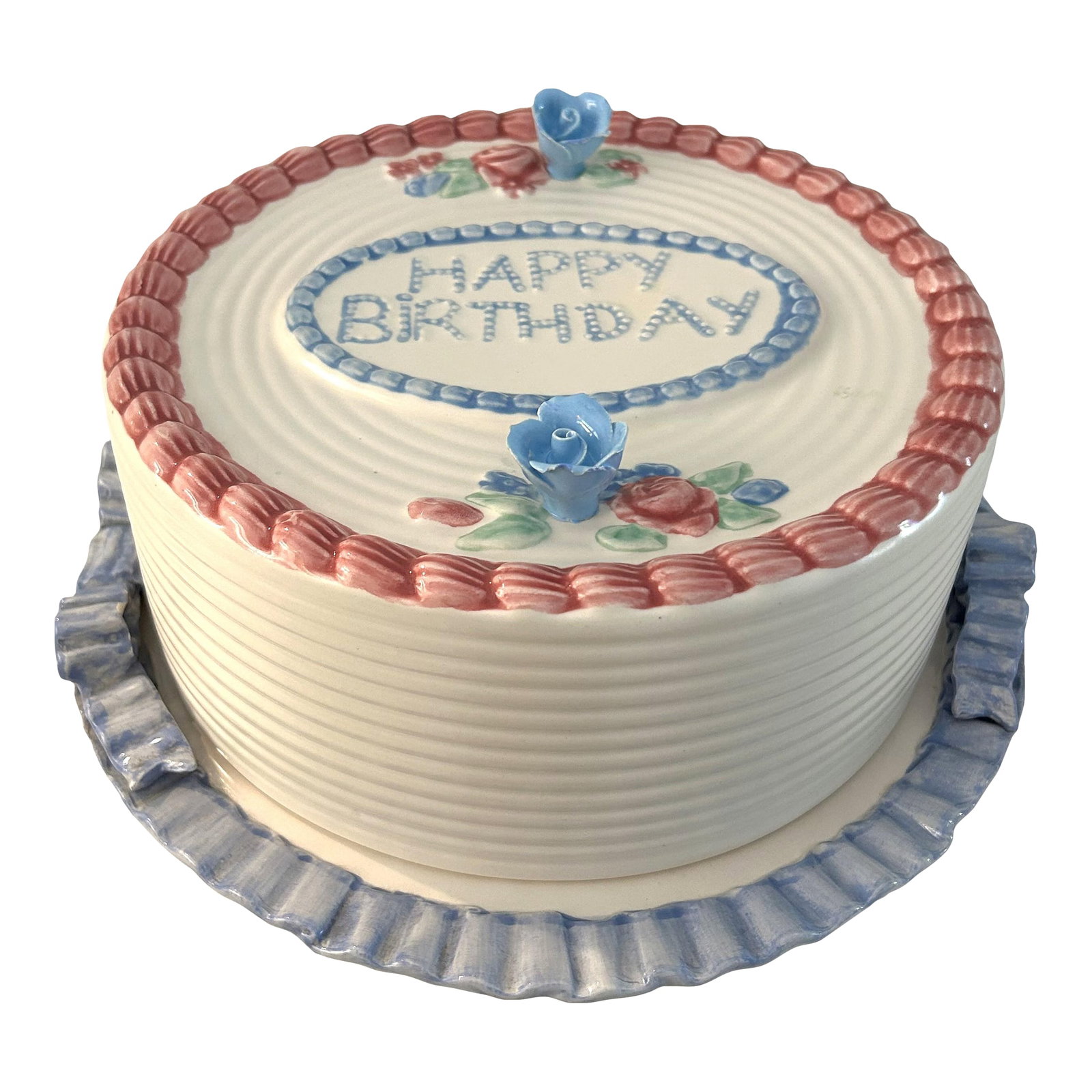 Vintage Traditional Ceramic "Happy Birthday" Domed Pedestal Cake Plate (1 of 8)
